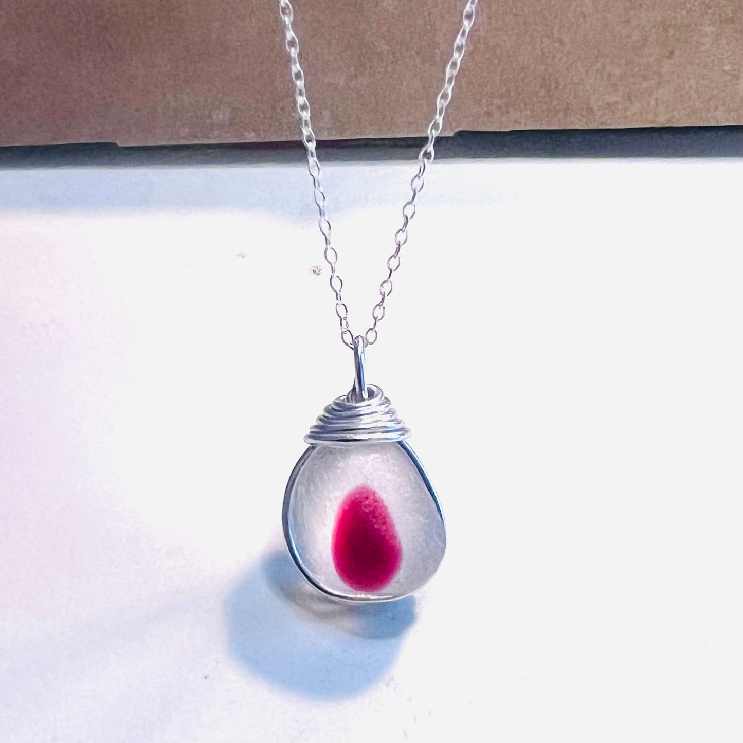 Large Pink & White Seaham Sea Glass Multi Pendant