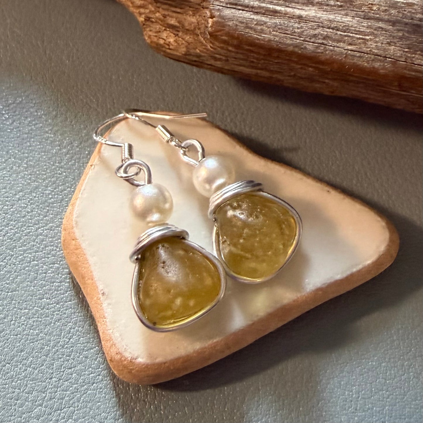 Yellow Seaham Sea Glass Earrings