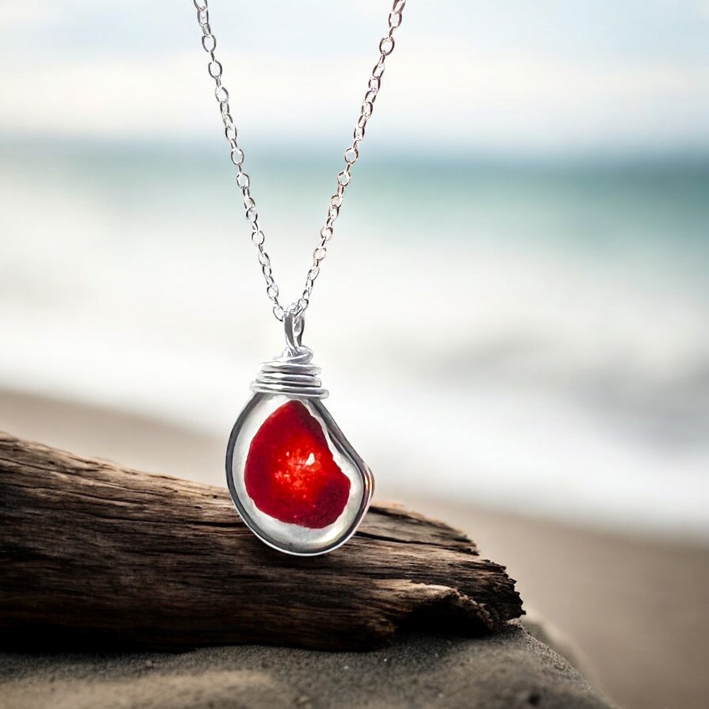 Very Rare Red Seaham Sea Glass Multi Tone Pendant