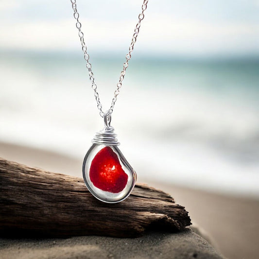 Very Rare Red Seaham Sea Glass Multi Tone Pendant