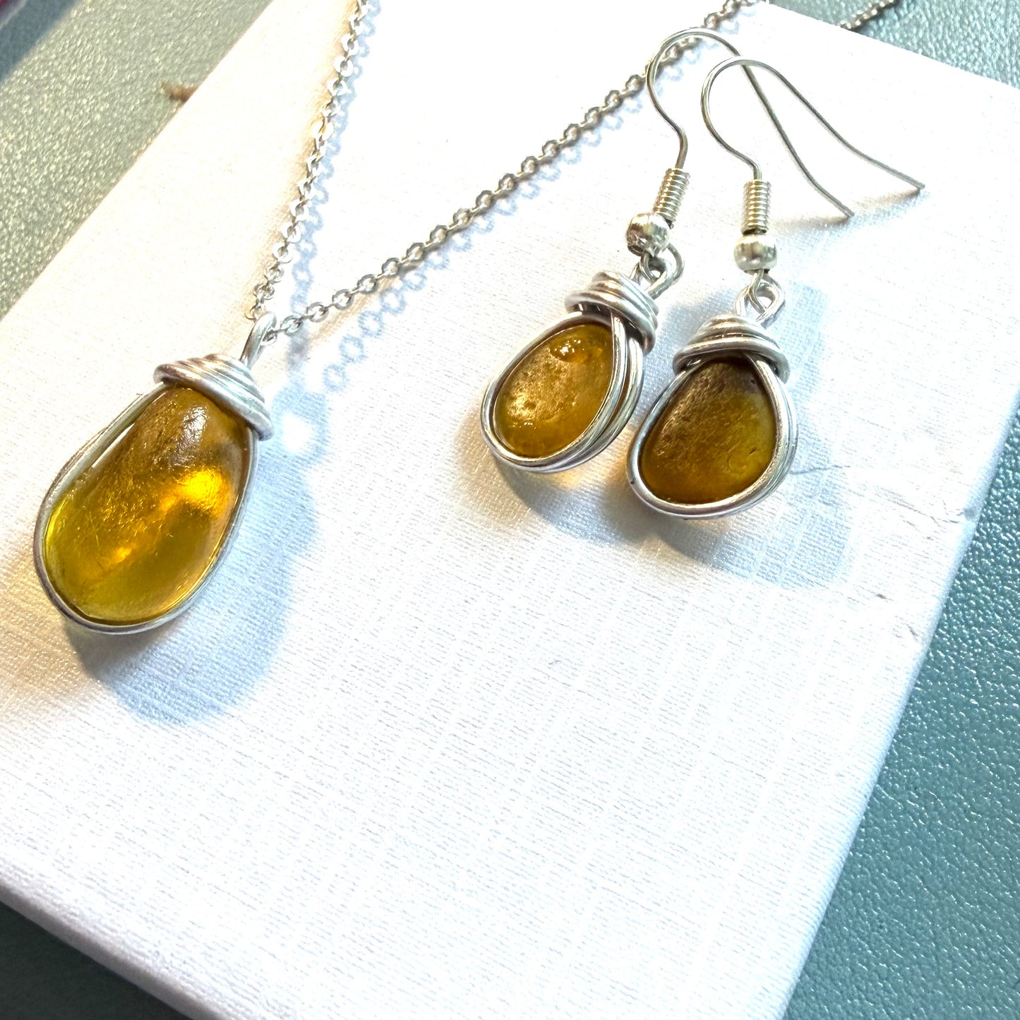 Yellow Devon Sea Glass Jewellery Set