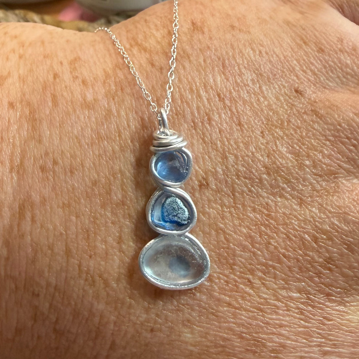 Blue Three Piece Seaham Sea Glass Pendant
