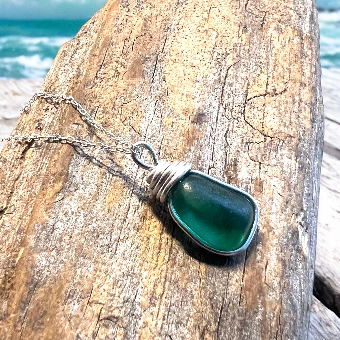 Turquoise Seaham Sea Glass and Glass Pearl Pendant