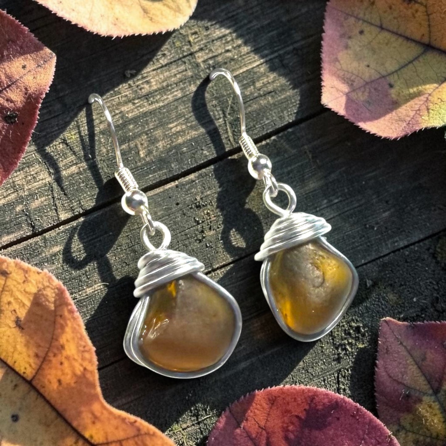 Amber Seaham Sea Glass Dangly Earrings