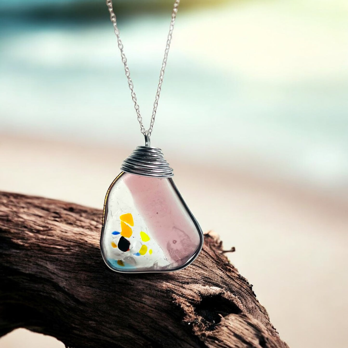 Very Large Italian Iberian Sea Multi Sea Glass Pendant