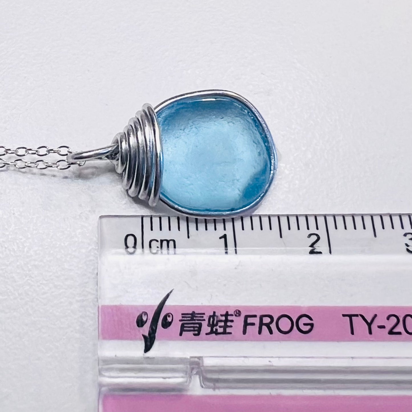 Bright Aqua Blue Seaham Sea Glass Pendant