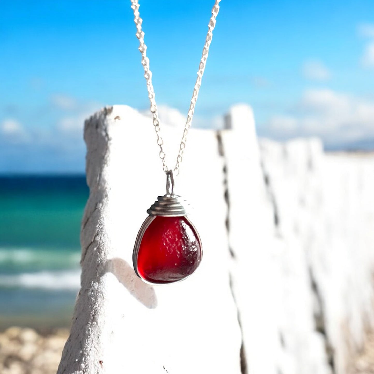 Rare Red Seaham Sea Glass Bubble Pendant