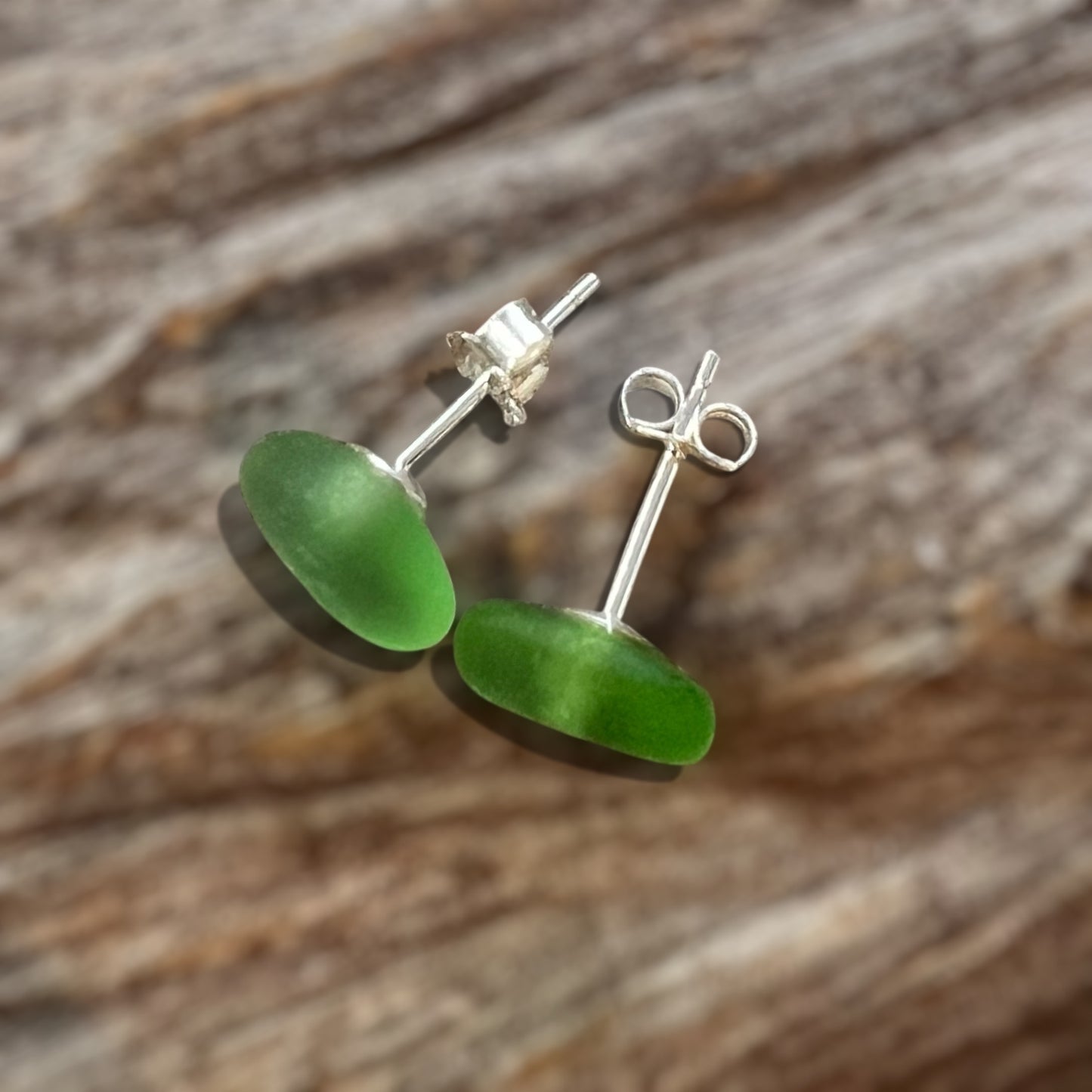 Bright Lime Green Canary Sea Glass Stud Earrings