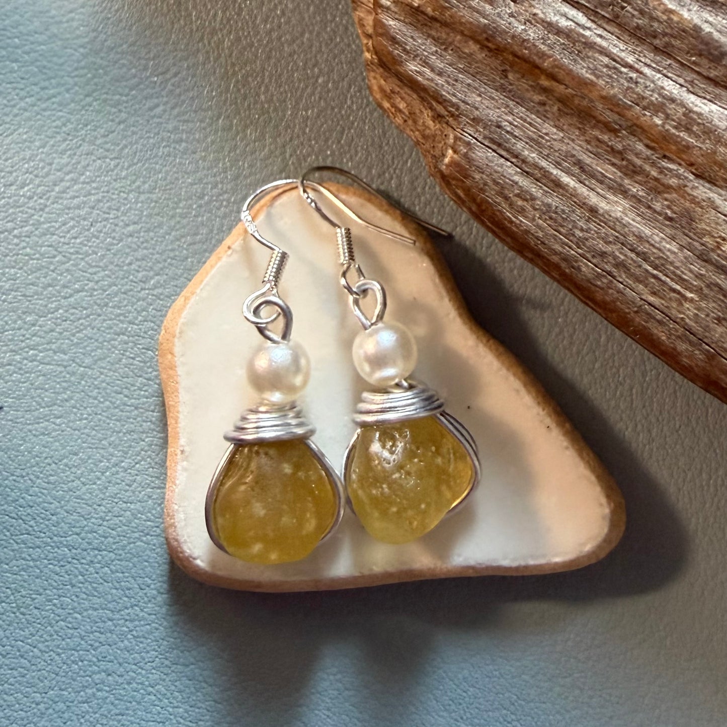 Yellow Seaham Sea Glass Earrings