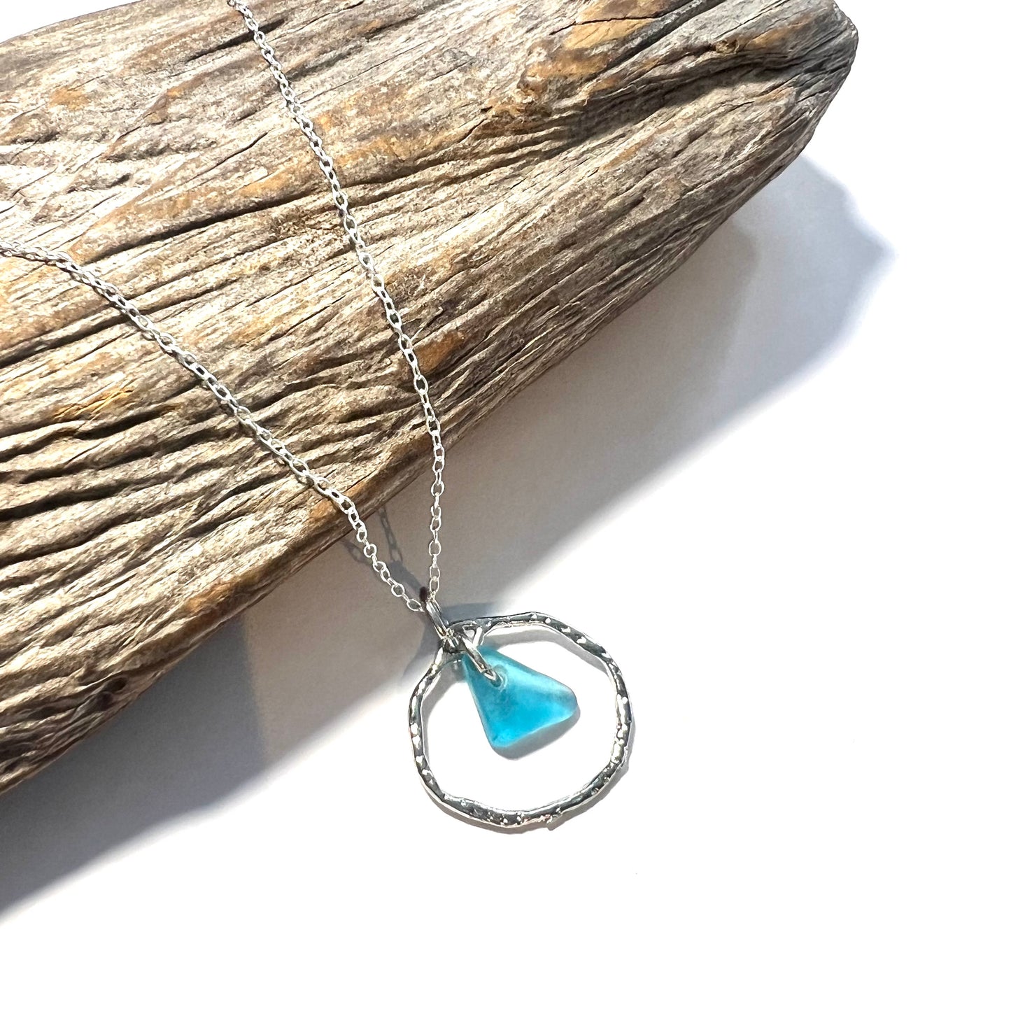 Seaham Sea Glass Bright Aqua Shade Frame Pendant