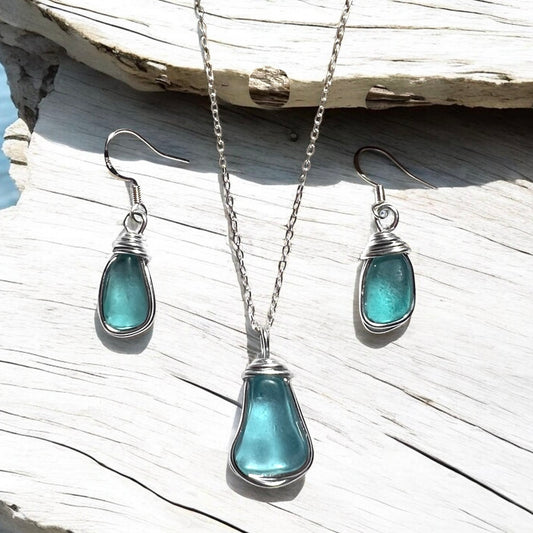 Canary Island Rare Bright Sea Glass Jewellery Set