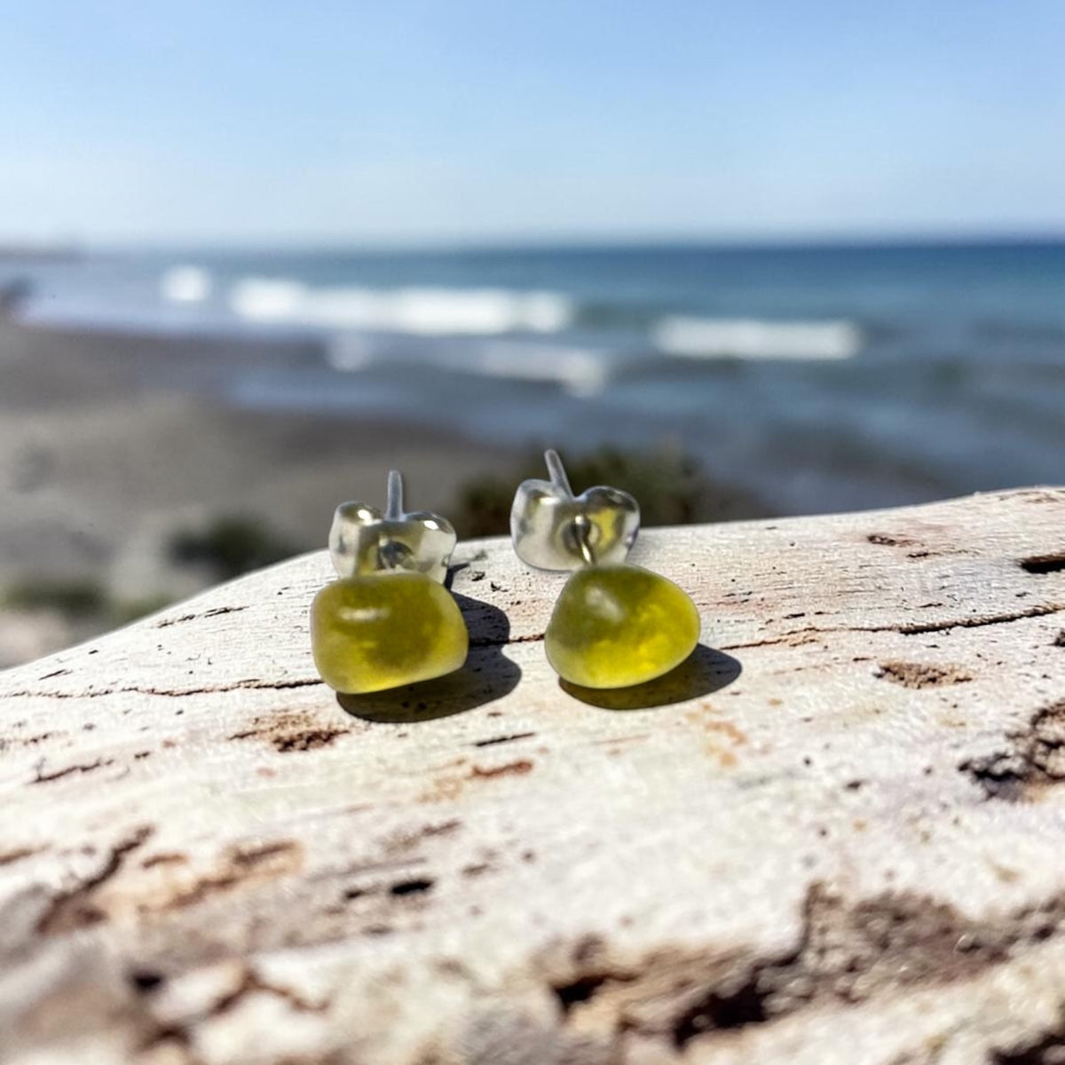 Rare Yellow Seaham Sea Glass Stud Earrings