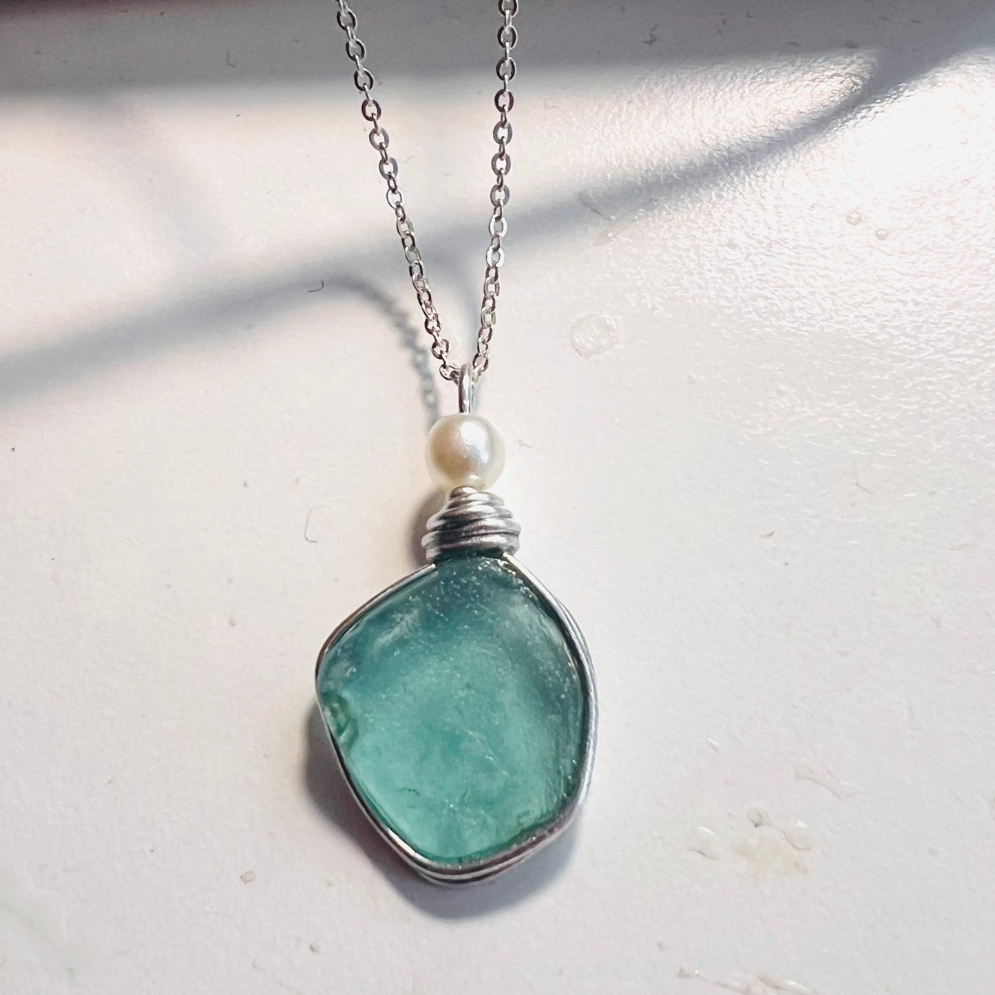 Large Turquoise Seaham Sea Glass Pendant