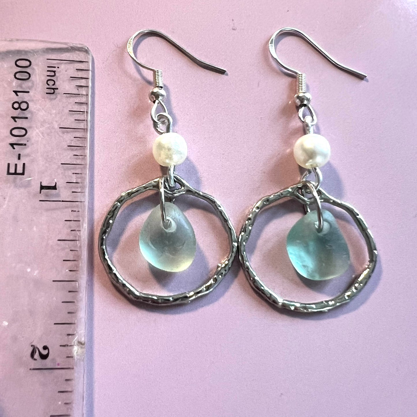 Aqua Sea Glass Frame & Pearl Earrings