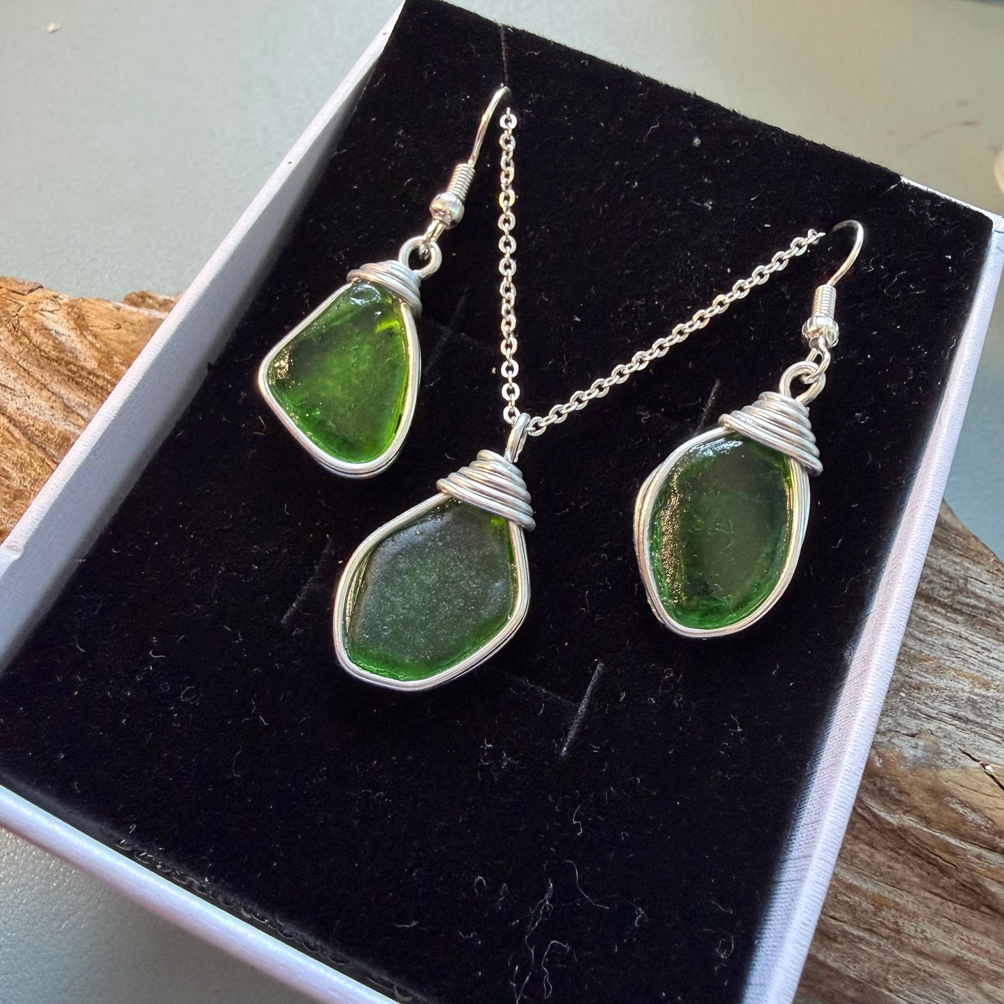 Green Devon Sea Glass Jewellery Set