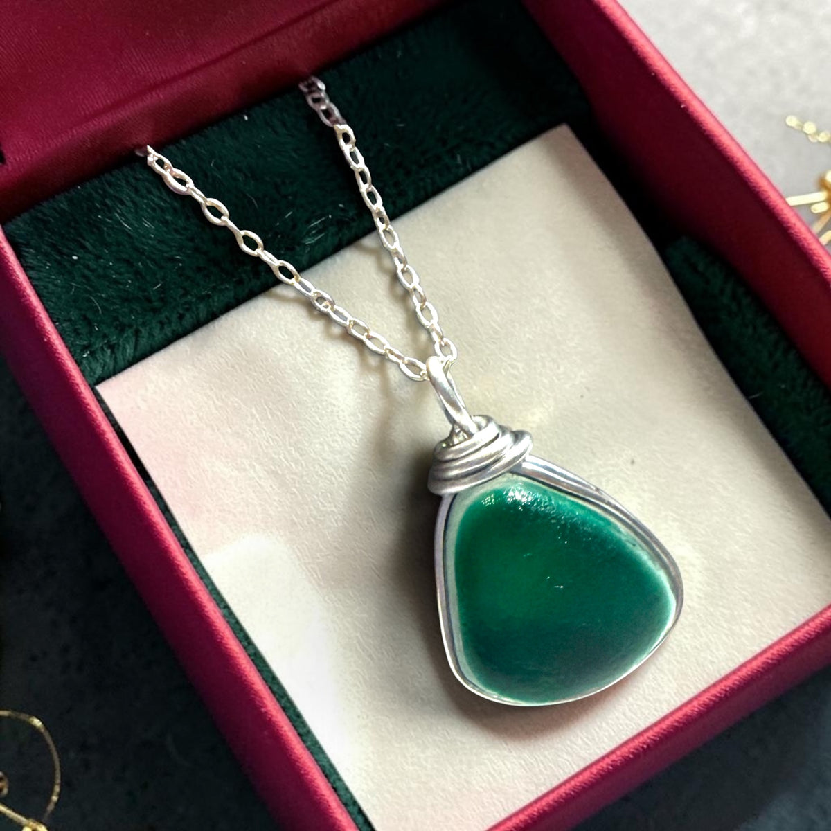 Large Turquoise Green Seaham Sea Glass Multi Pendant