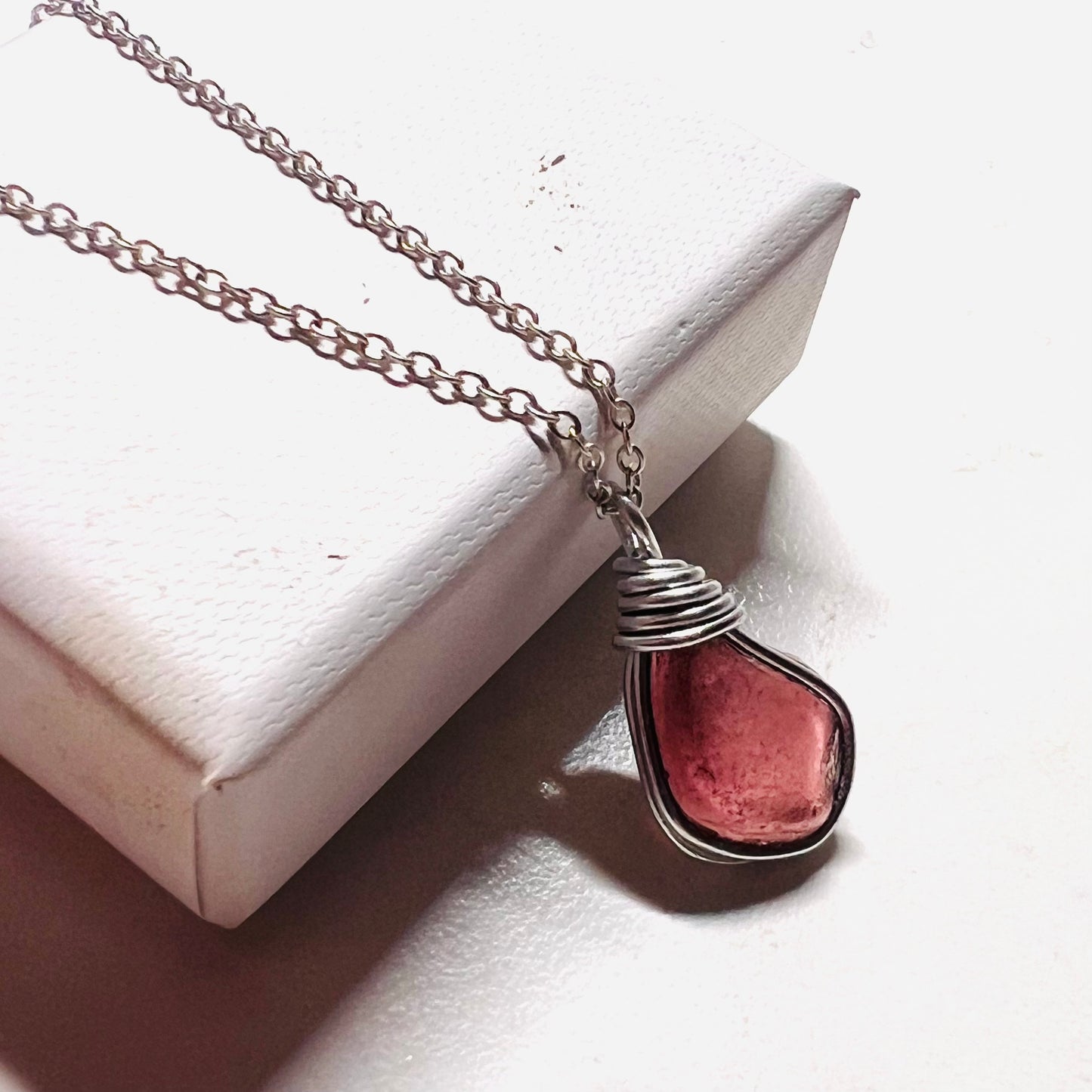 Maroon Seaham Sea Glass Pendant