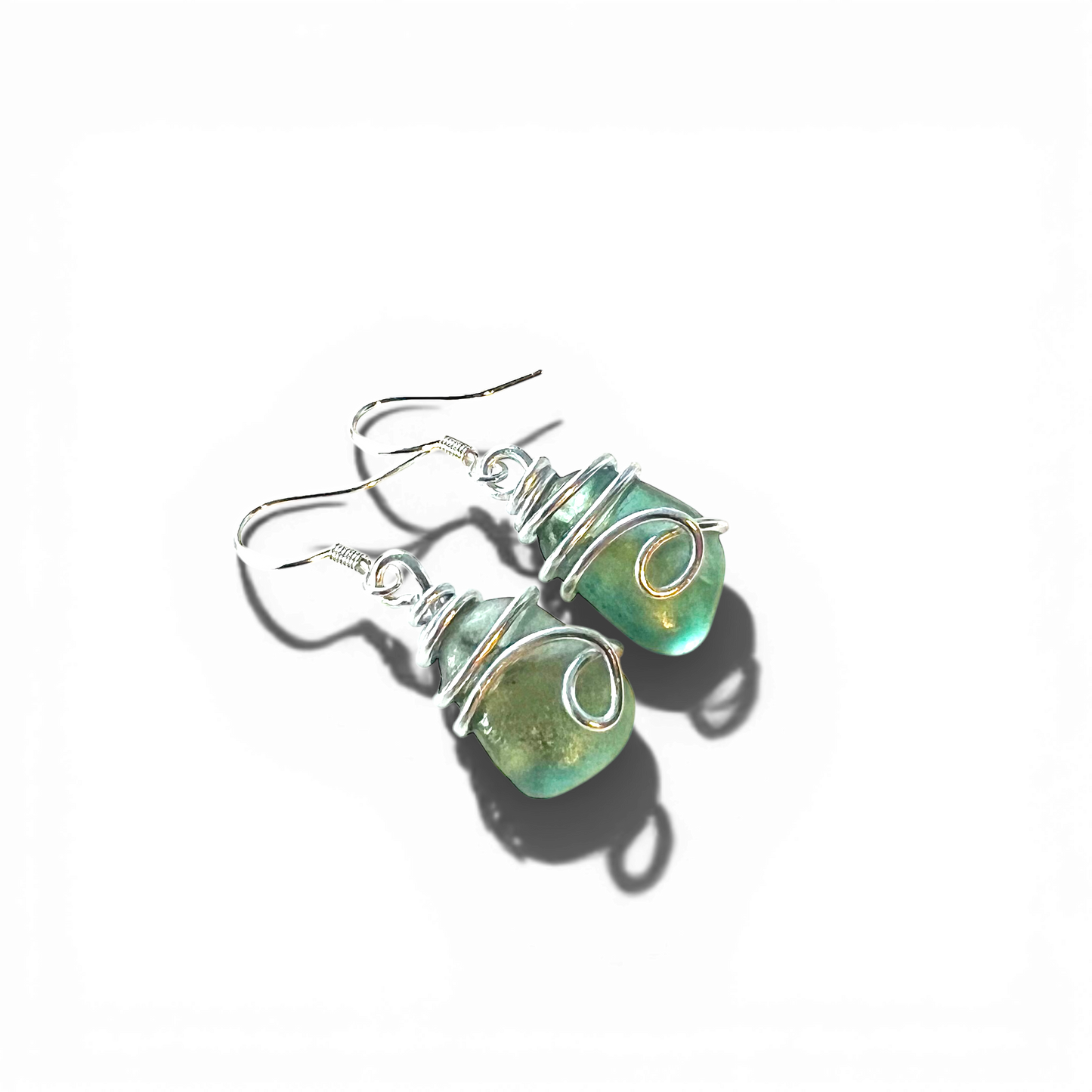 Turquoise Green Seaham Sea Glass Earrings