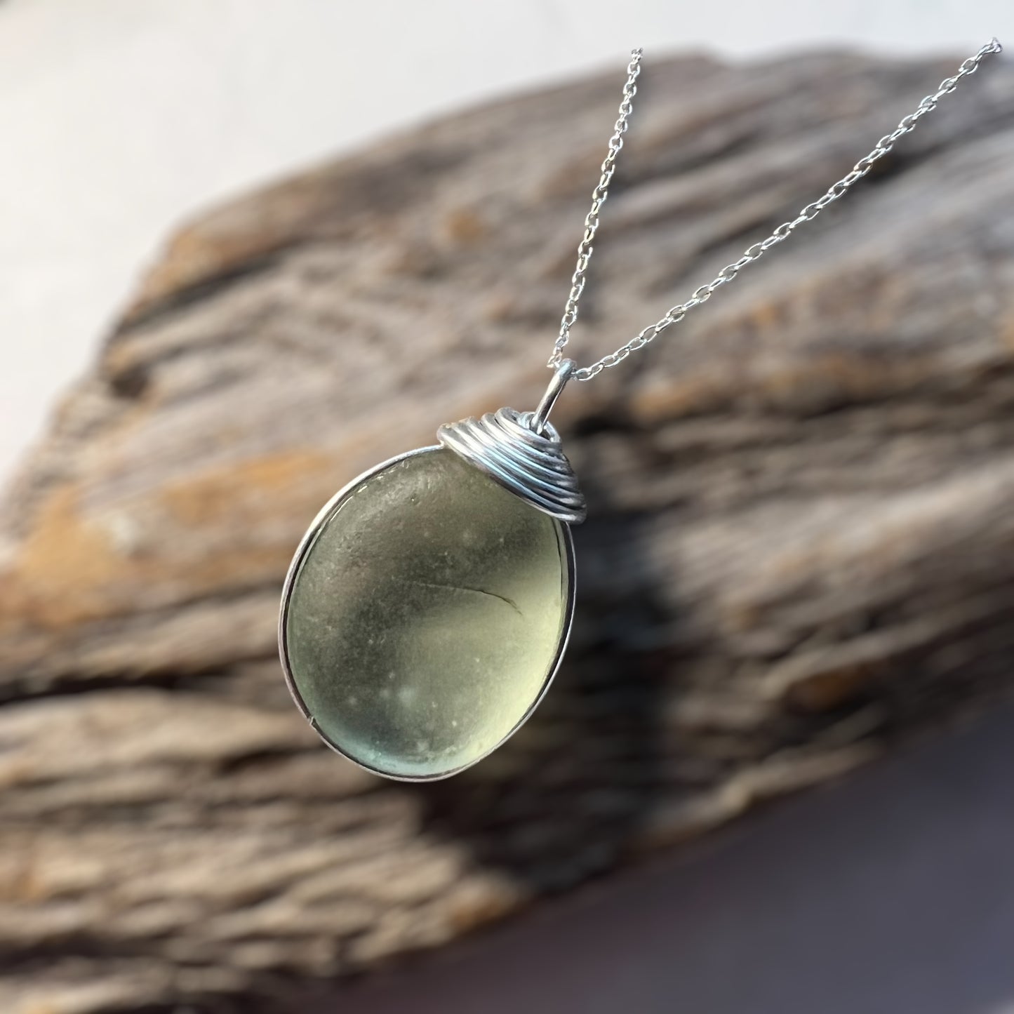 Pale Green Seaham Sea Glass Pendant