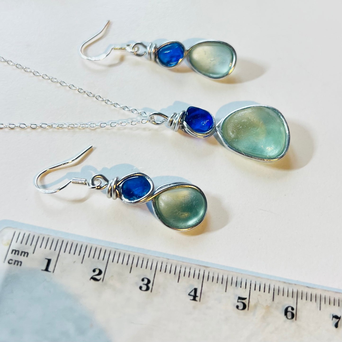 Aqua and Blue Seaham Sea Glass Jewellery Set