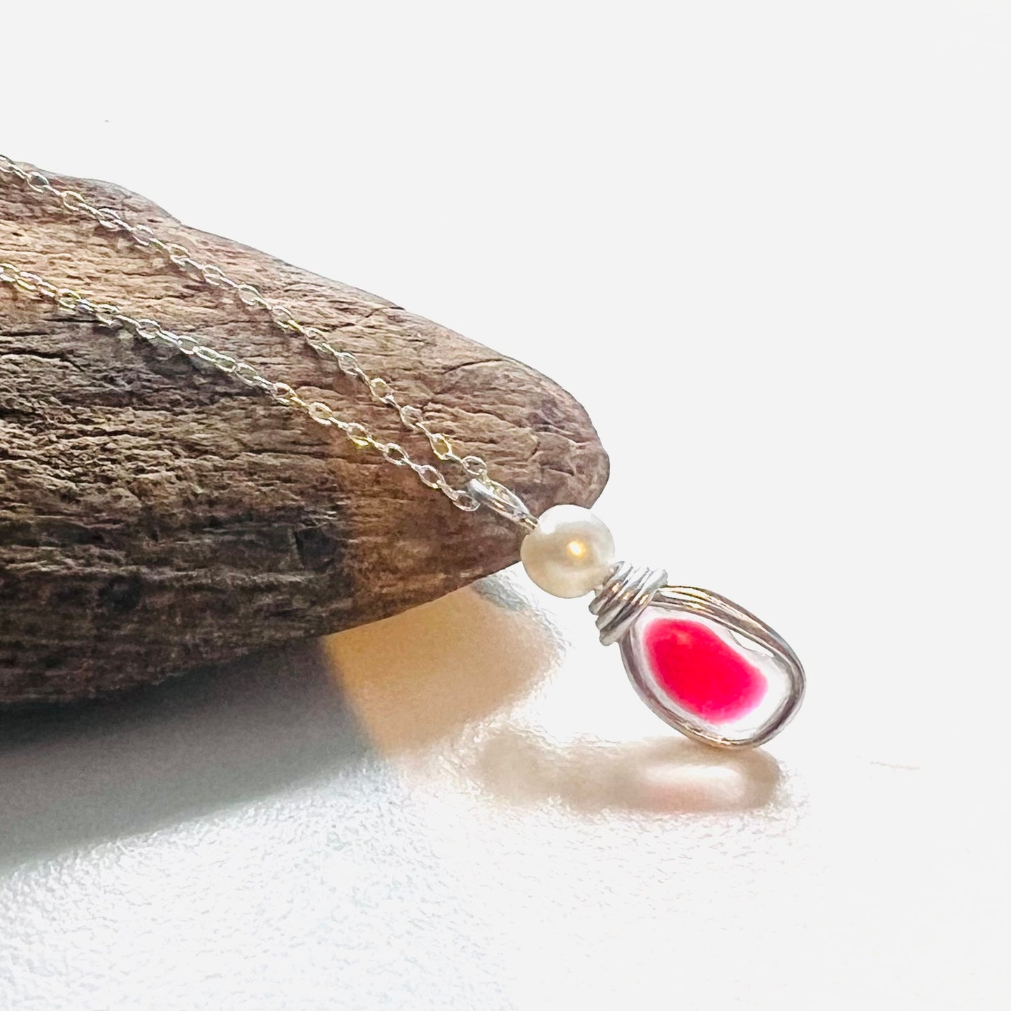 Pink & White Seaham Sea Glass Multi Pendant