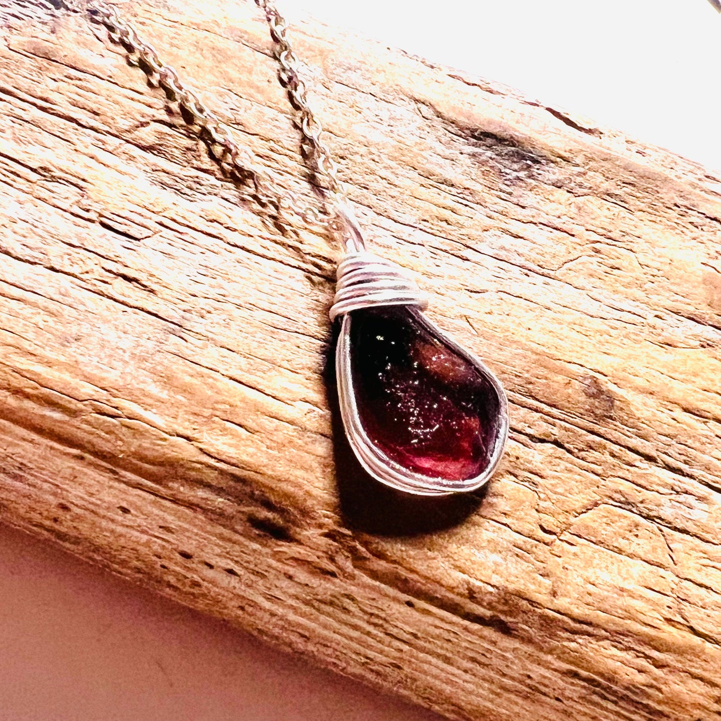 Maroon Seaham Sea Glass Pendant