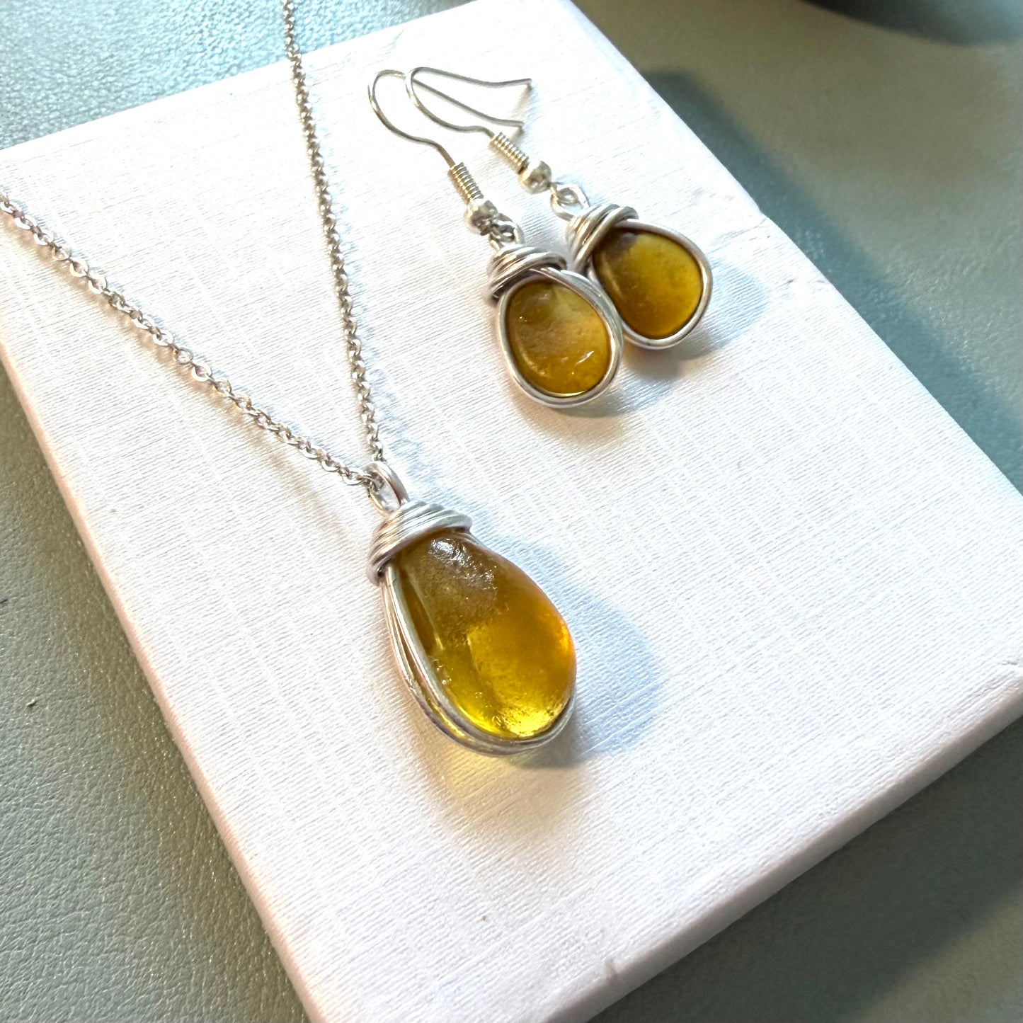 Yellow Devon Sea Glass Jewellery Set