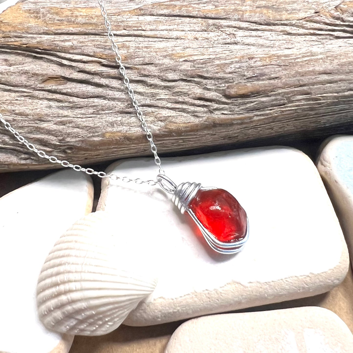 Very Rare Deep Red/Orange Seaham Sea Glass Pendant