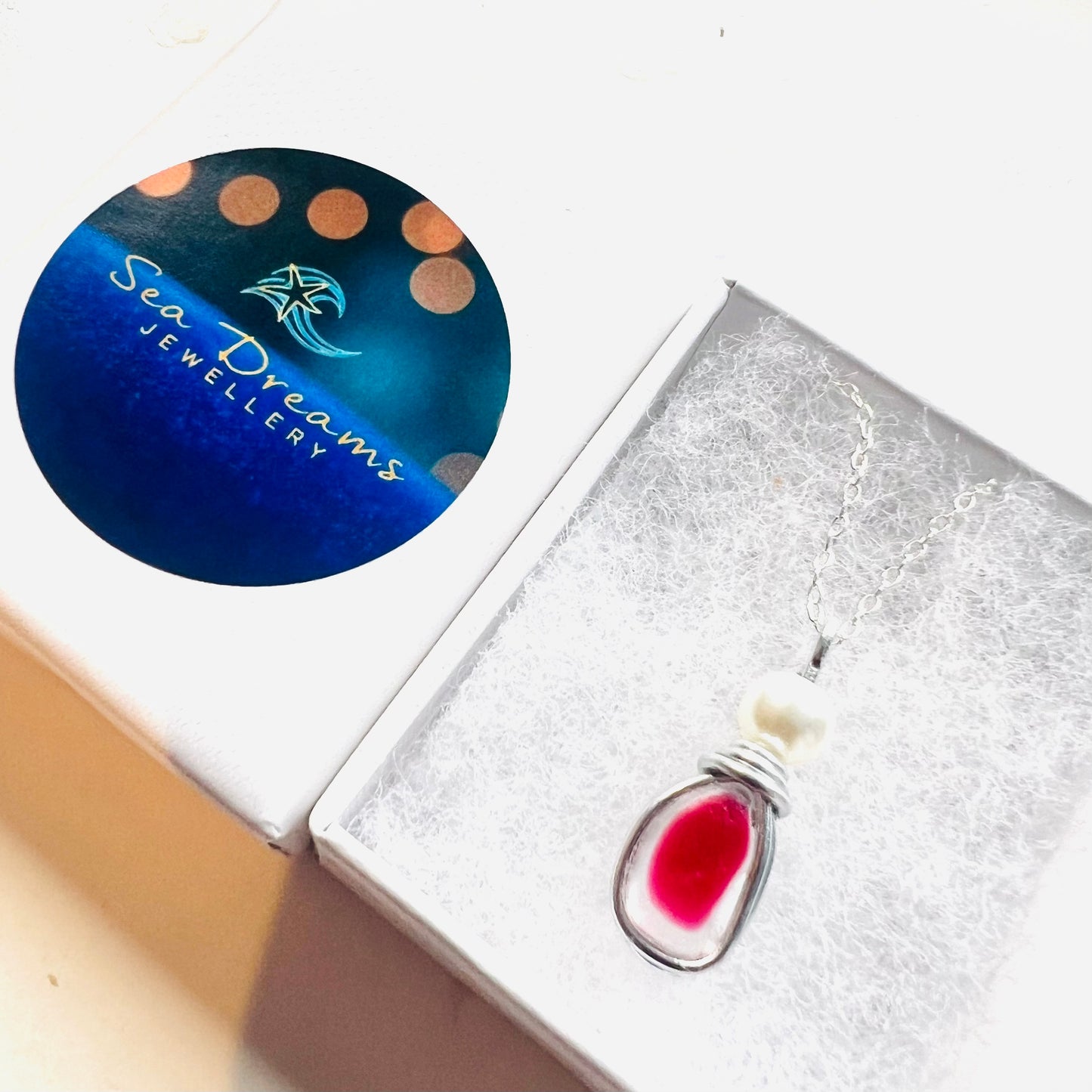 Pink & White Seaham Sea Glass Multi Pendant