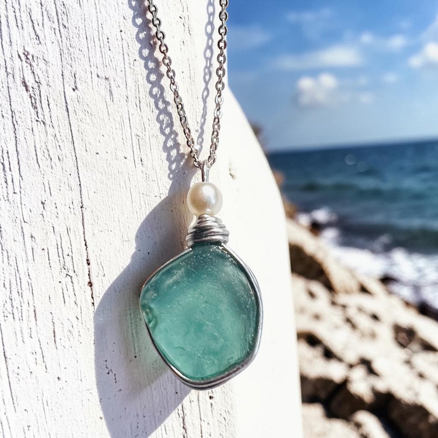 Large Turquoise Seaham Sea Glass Pendant