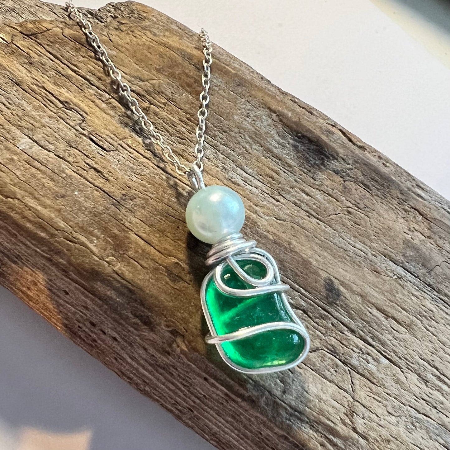 Canary Island Rare Turquoise Green Sea Glass Pendant