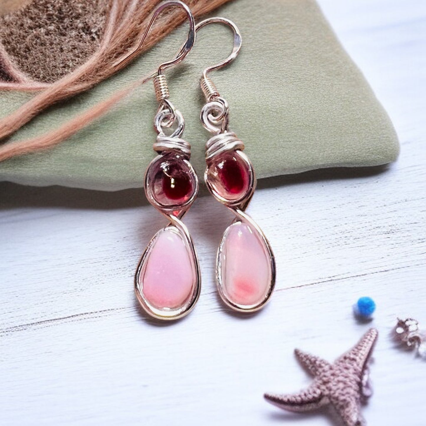 Pink Sea Glass Drop Earrings
