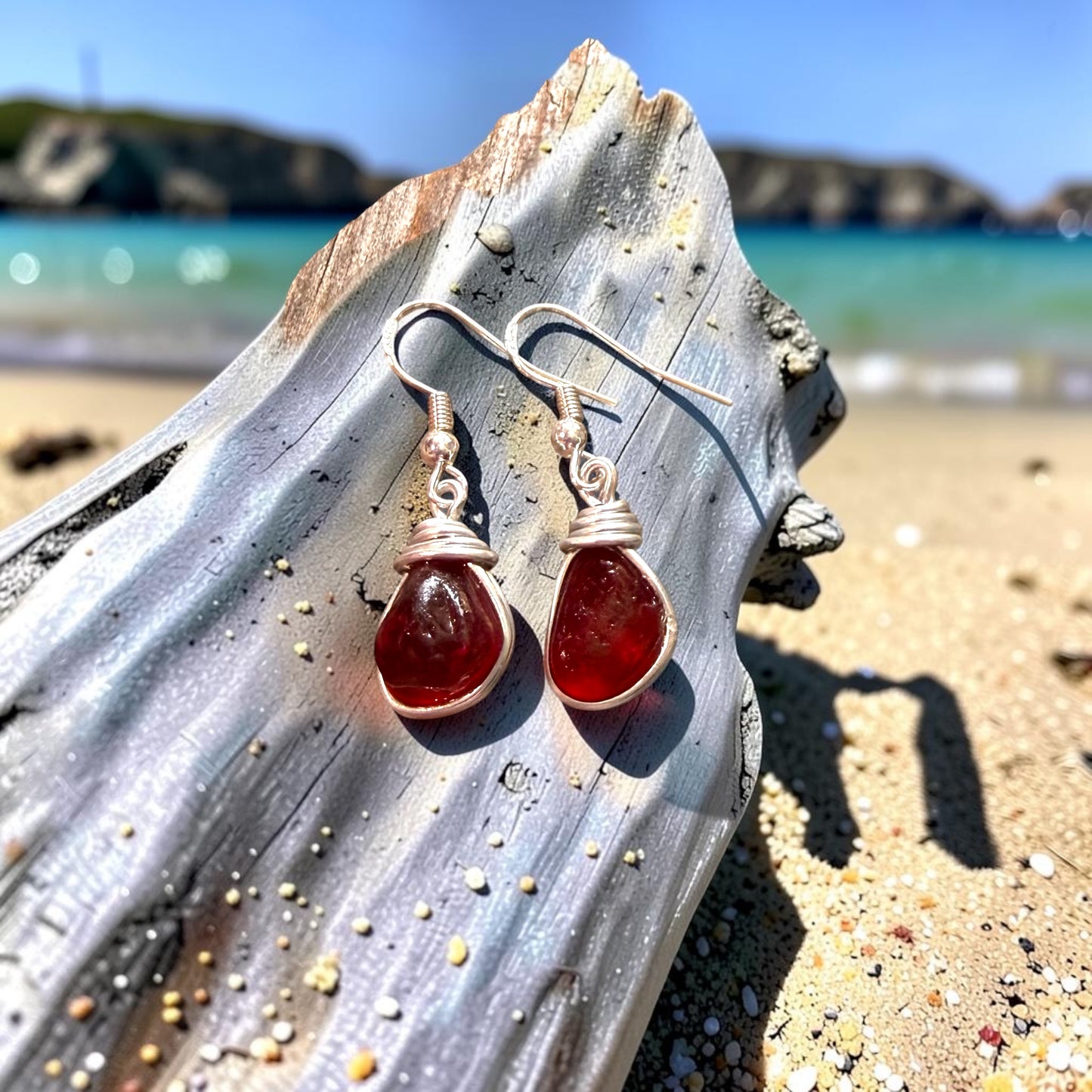 Rare Red Seaham Sea Glass Earrings