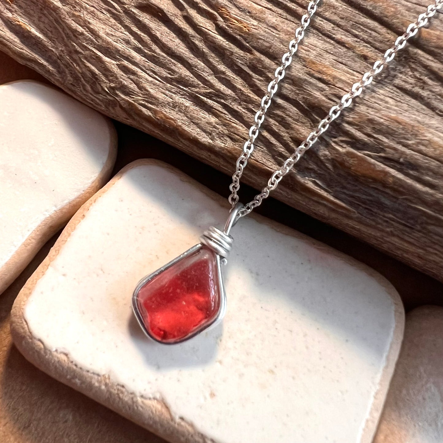 Coral Pink Seaham Sea Glass Multi Pendant