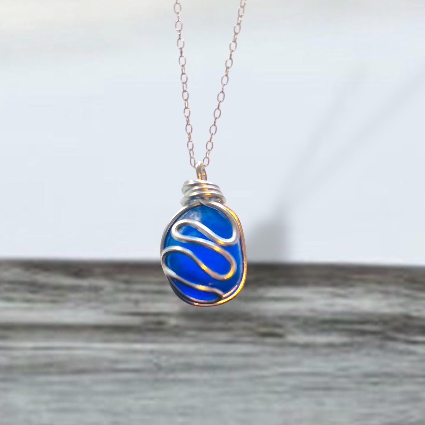 Cobalt Blue Seaham Sea Glass Waves Pendant