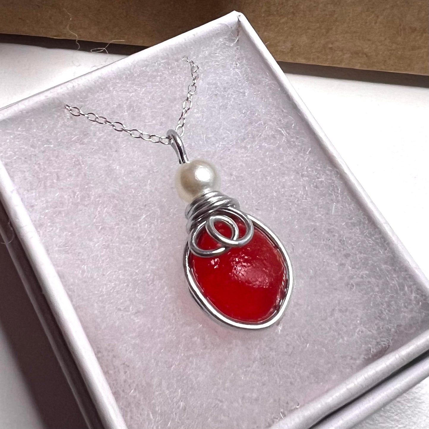 Very Rare Red Seaham Sea Glass Pendant