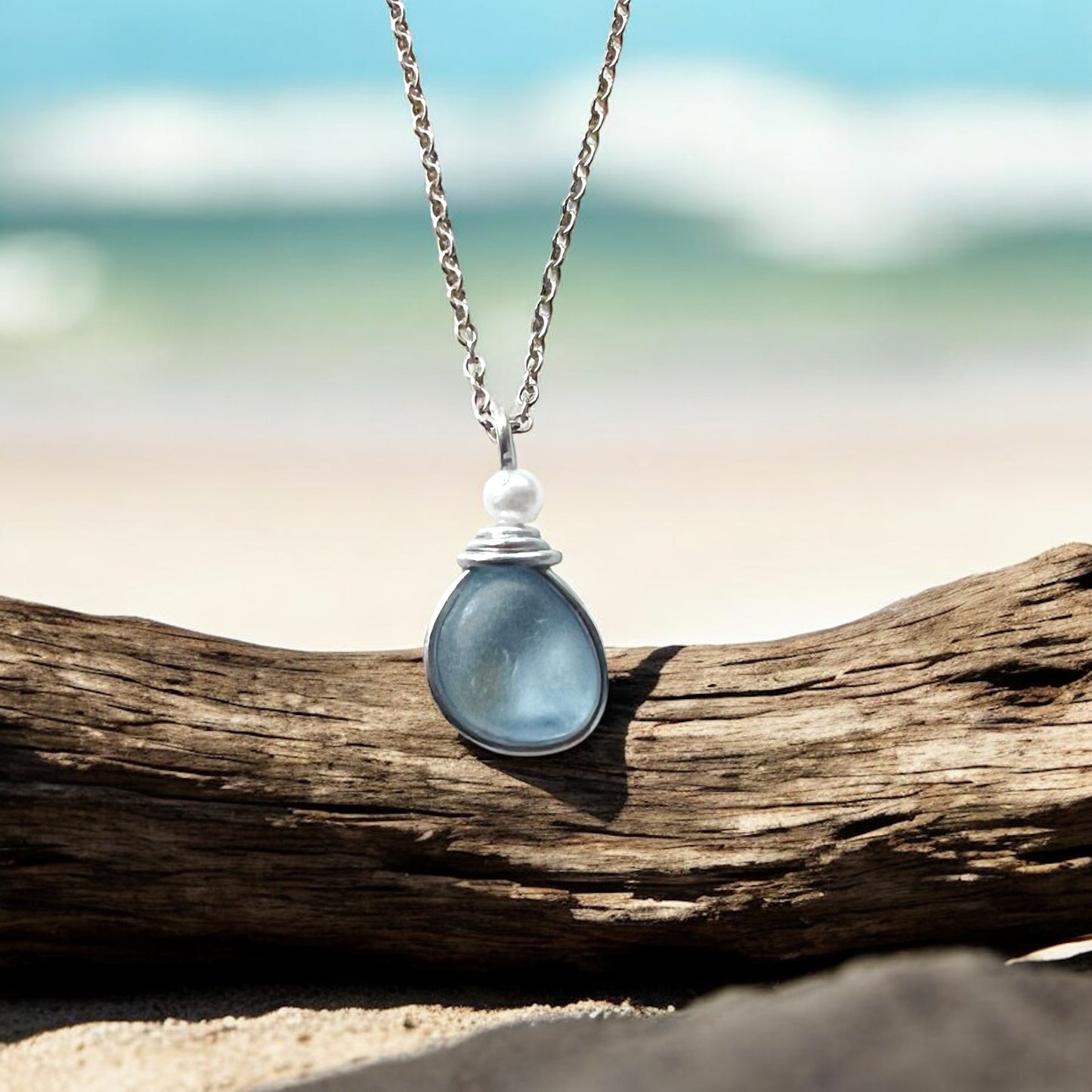 Dusky Blue Seaham Sea Glass Pendant
