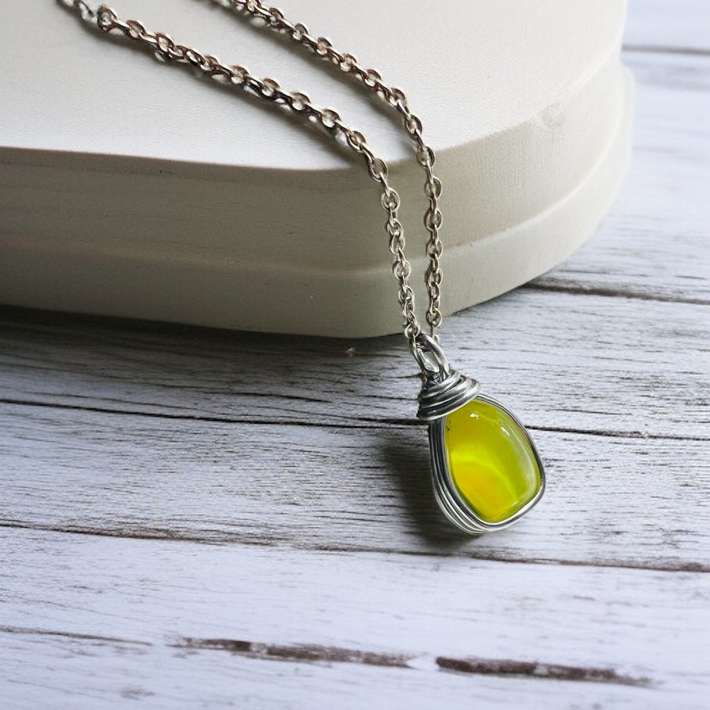 Rare Yellow UV Reactive Seaham Sea Glass Pendant