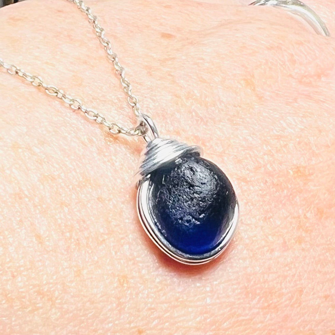 Deep Blue Seaham Sea Glass Pendant