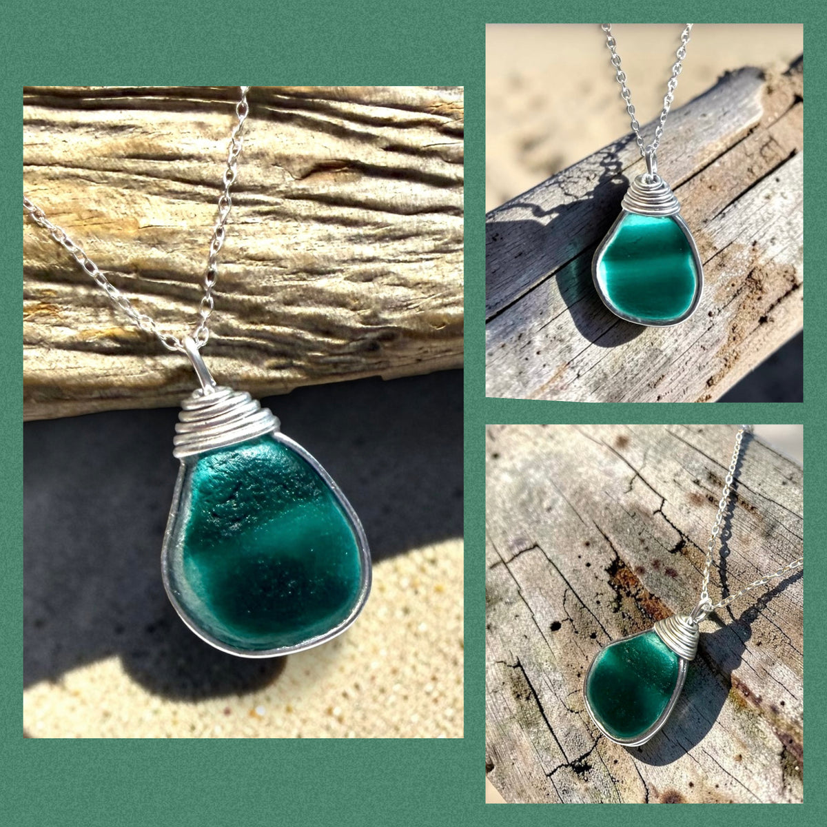 Large Striped Turquoise Seaham Sea Glass Multi Pendant