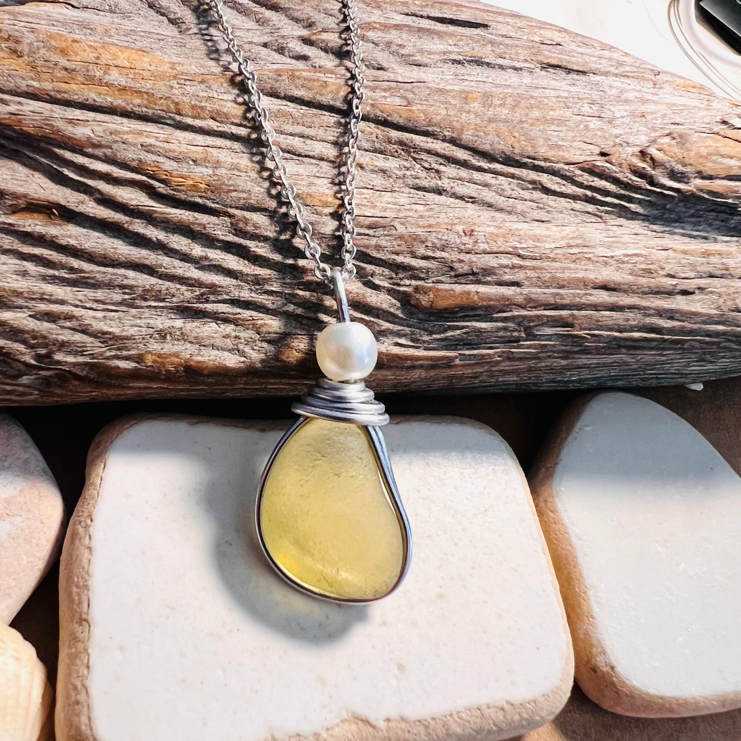 Rare Sunny Yellow Sea Glass Pendant