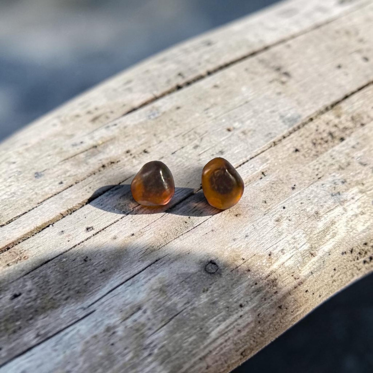 Brown Seaham Glass Stud Earrings