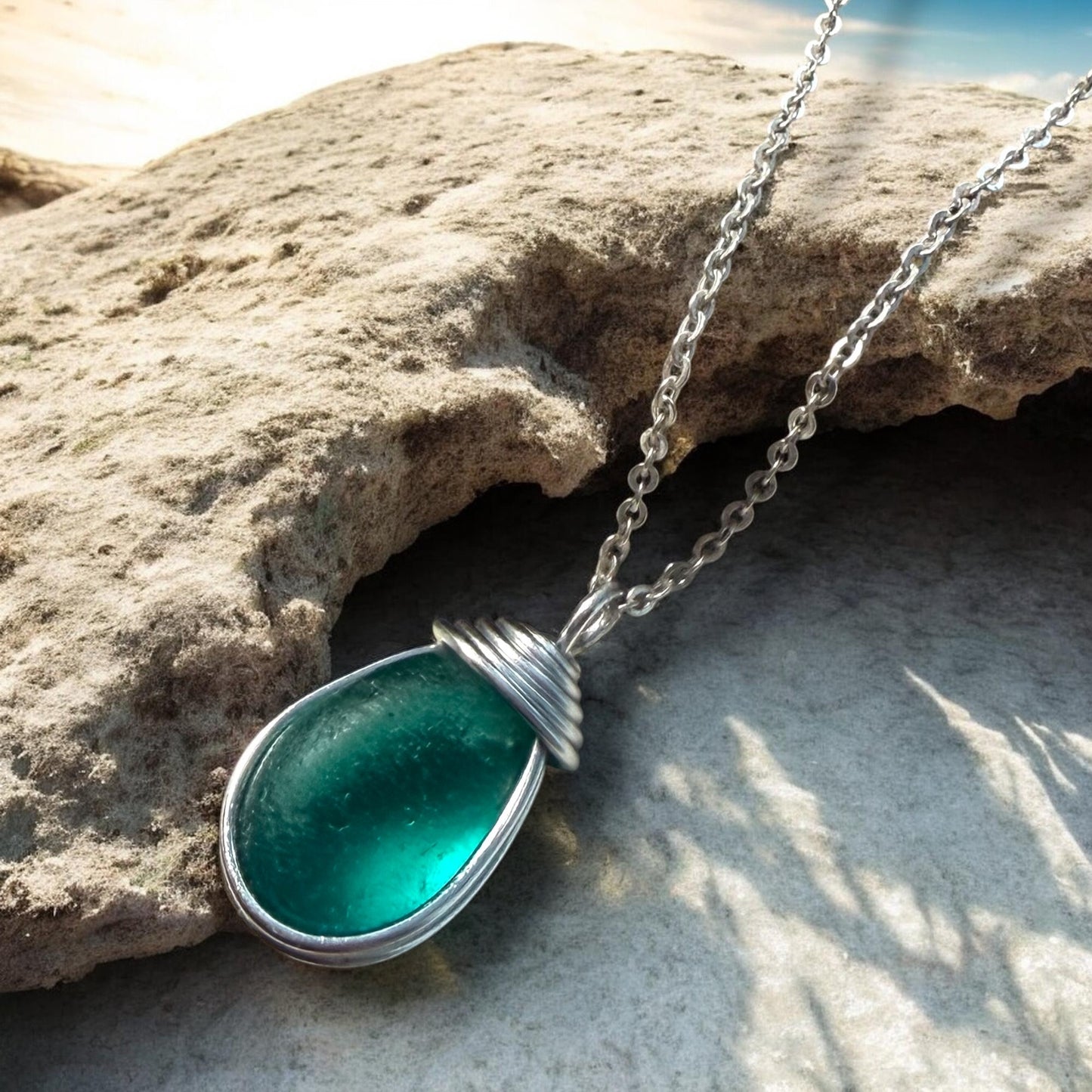 Canary Island Rare Turquoise Green Sea Glass Pendant l