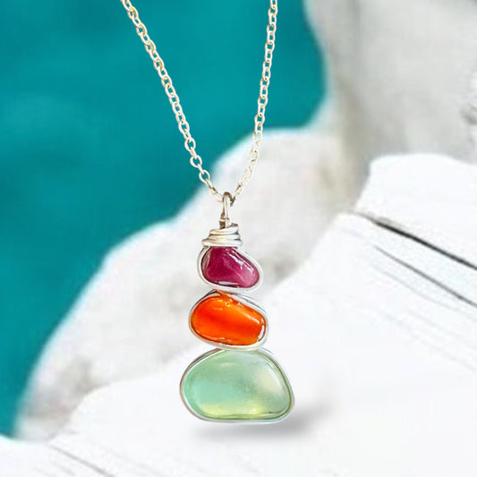 Three Piece Seaham Sea Glass Pendant Rare Shades