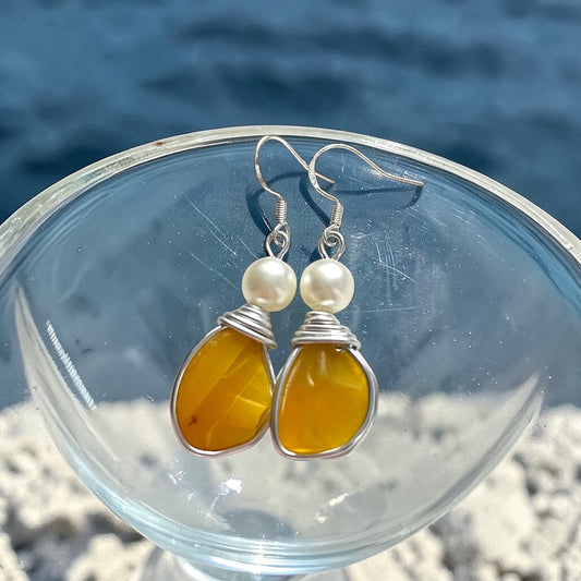 Rare Canary Yellow Sea Glass Earrings
