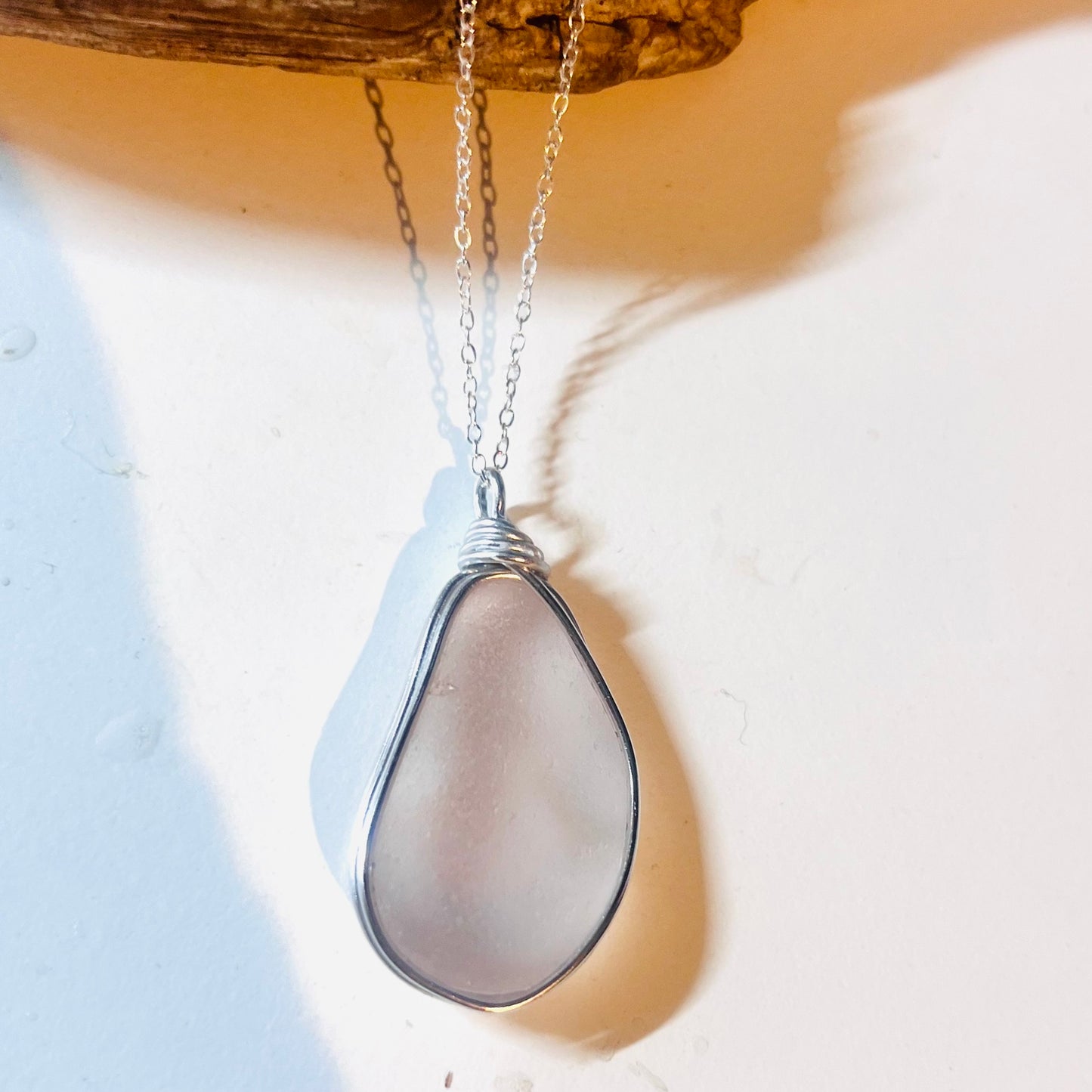 Rare Large Pale Pink Seaham Sea Glass Pendant