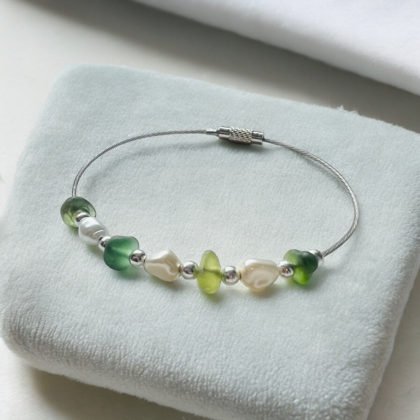 Seaham Sea Glass and Glass Pearl Bracelet