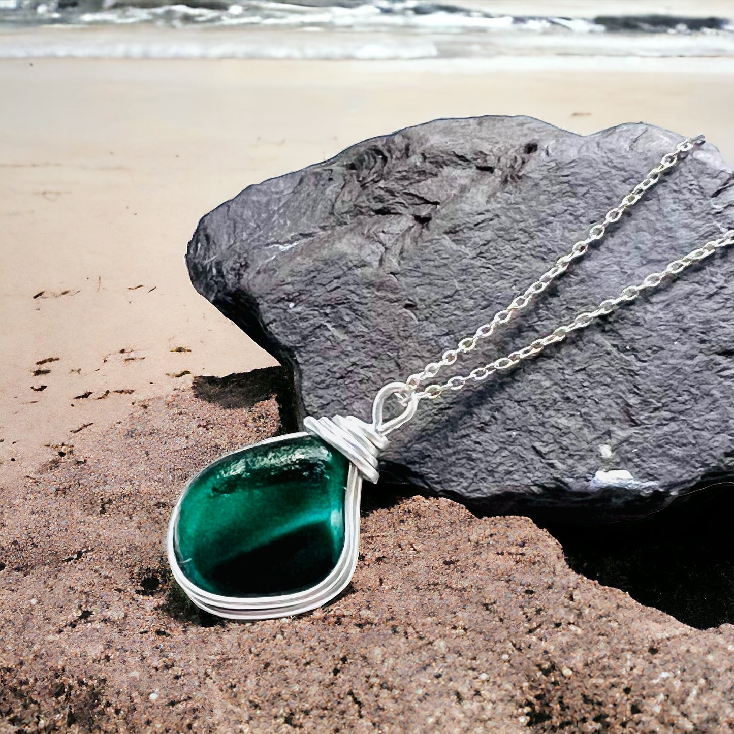 Rare Large Turquoise Multicolour Seaham Sea Glass Pendant