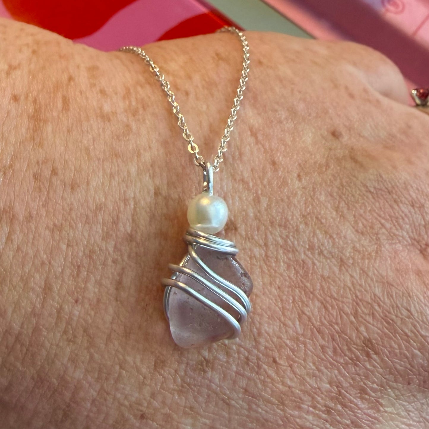 Dusky Pale Pink Seaham Sea Glass Pendant