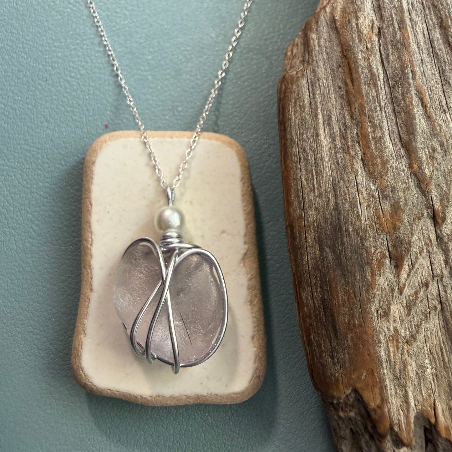 Rare Lilac Seaham Sea Glass Pendant